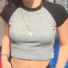Short-sleeve Two Tone Crop Top