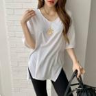 U-neck Slit-side Napped T-shirt