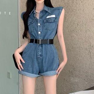 Cap-sleeve Denim Romper