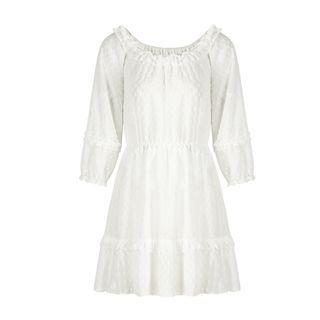 Ruffle Trim Dotted Long-sleeve Mini A-line Dress