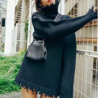 Turtleneck Frayed Trim Sweater
