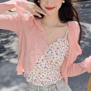 Ruffle Cardigan / Floral Camisole Top
