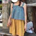 Frilled Check Camisole Top / Plain A-line Skirt