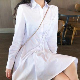 Plain Long-sleeve Slim-fit Shirtdress