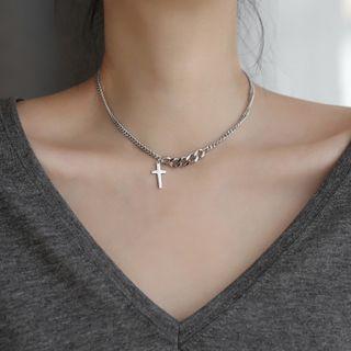 Stainless Steel Cross Pendant Choker As Shown In Figure - One Size