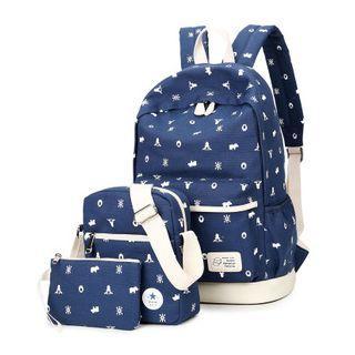 Set Of 3: Print Backpack + Crossbody Bag + Pouch