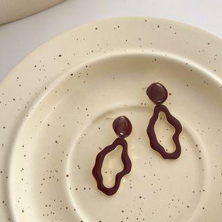 Irregular Hoop Alloy Dangle Earring 01 - 1 Pair - Stud Earrings - Brownish Red - One Size