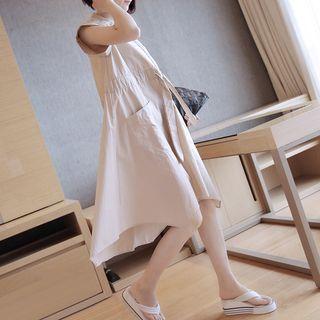 Plain Sleeveless Midi Shirt Dress