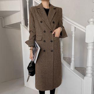 Double-breasted Houndstooth Long Blazer
