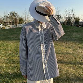 Fluffy Trim Striped Shirt