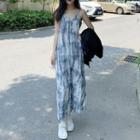 Spaghetti Strap Tie Dye Midi Shift Dress Tie Dyed - Gray - One Size