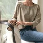Squared-neck 3/4-sleeve Blouse