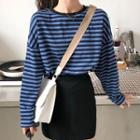 Long-sleeve Striped T-shirt / A-line Mini Skirt
