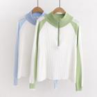 Color Block Stand Collar Knit Top