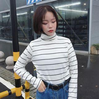 High Neck Striped Long-sleeve T-shirt