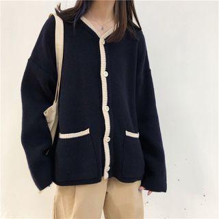 Contrast-trim Cardigan Blue - One Size