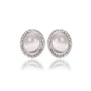 Fashion Elegant Geometric Chrysoberyl Cat Eye Opal Stud Earrings With Austrian Element Crystal Silver - One Size