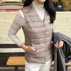 V-neck Duck Down Padded Vest Black - L