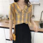 Plaid Short-sleeve Blouse As Figure - One Size