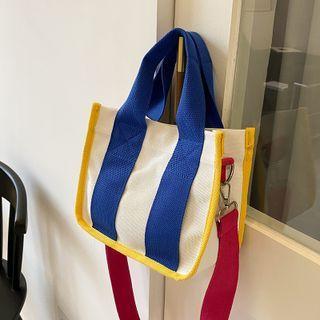 Color Panel Canvas Crossbody Handbag