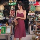 Tie-strap Linen Blend Check Dress