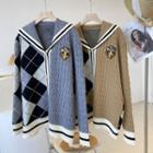 Sailor Collar Argyle Cardigan