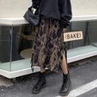 Print Corduroy Midi A-line Skirt Black & Brown - One Size
