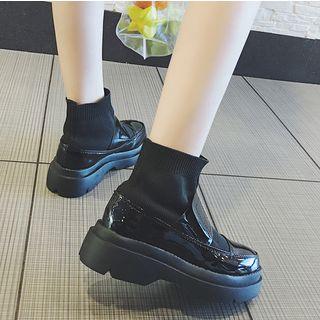 Knitted Panel Patent Platform Short Boots