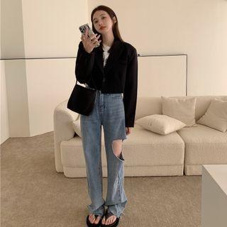 Cropped Blazer / Cutout Wide-leg Jeans