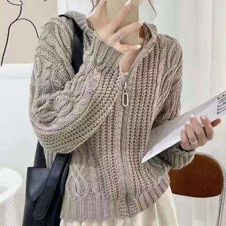 Plain Zipper Cable-knit Jacket