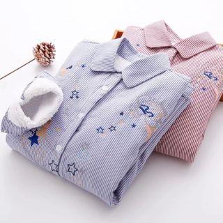 Star Embroidered Fleece-lined Striped Shirt