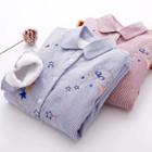 Star Embroidered Fleece-lined Striped Shirt
