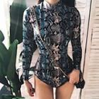 Long-sleeve Snake-print Playsuit