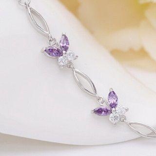 Sterling Silver Rhinestone Butterfly Bracelet