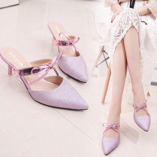 High Heel Glitter Bow Mules