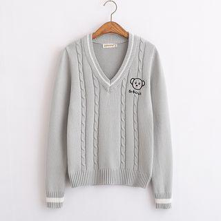 Embroidered Contrast Trim Knit Vest / Sweater