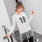 Print Long Sleeve Fringe T-shirt