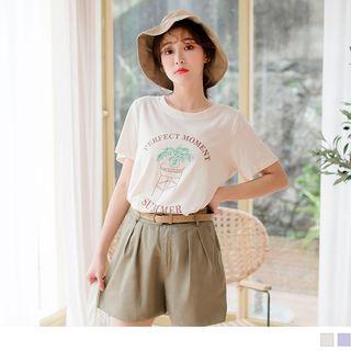 Lettering Short-sleeve Round Neck T-shirt
