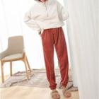Lettering Embroidered Fleece Lounge Pants