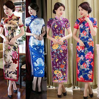 Short-sleeve Print Maxi Qipao (various Designs)