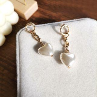 925 Sterling Silver Heart Drop Ear Stud 1 Pair - S925 Silver Needle - Earring - Gold - One Size