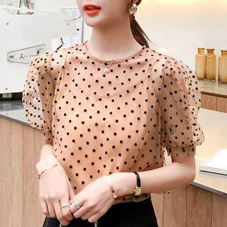 Set: Dotted Short-sleeve Mesh Top + Camisole Top