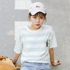 Embroidered Striped Short-sleeve T-shirt