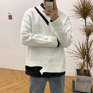 Asymmetric Color Block Knit Top
