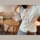 V-neck Lace Panel Blouse / Houndstooth Mini A-line Skirt