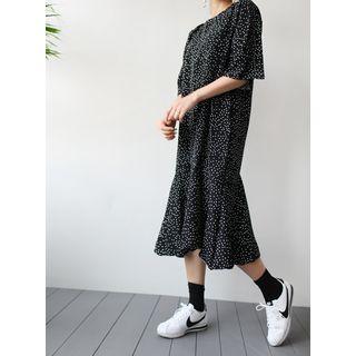 Dotted Ruffle-hem Midi Dress
