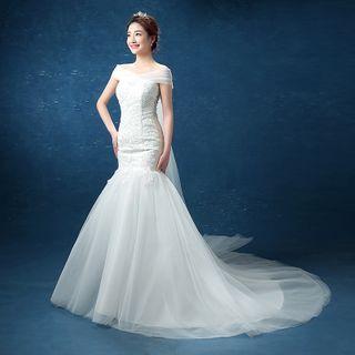Off Shoulder Embroidered Mermaid Wedding Gown