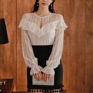 Set: Ruffle Trim Top + Tasseled Trim Pencil Skirt