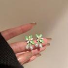 Faux Pearl Flower Stud Earring 1 Pair - Silver Needle Earring - Green - One Size