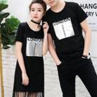 Couple Matching Short-sleeve Lettering T-shirt / Fringe T-shirt Dress